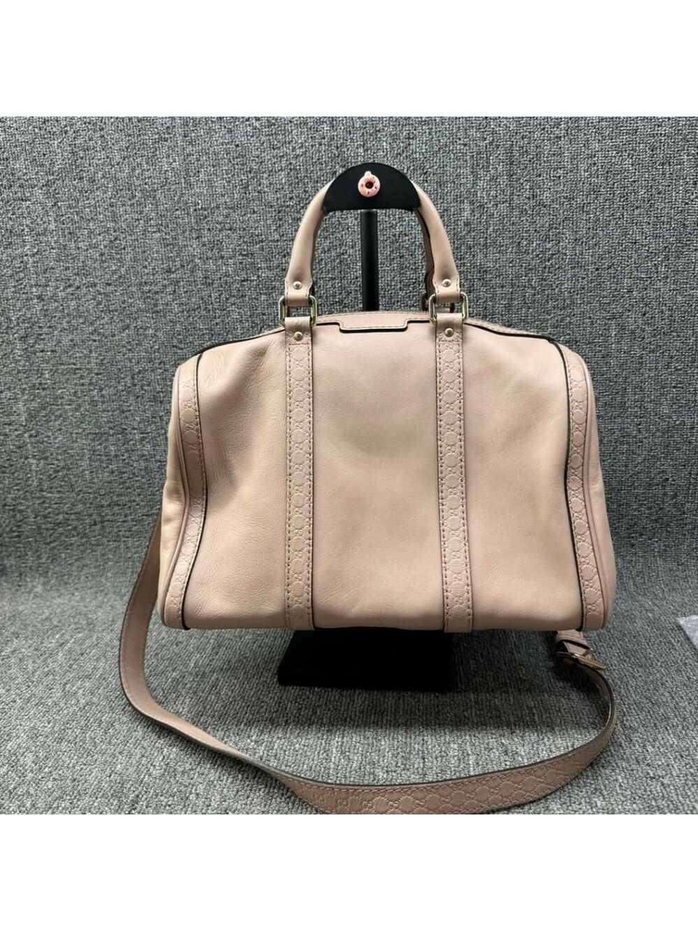 Authentic Gucci Guccissima Boston Bag Beige Leather Satchel/Shoulder Bag